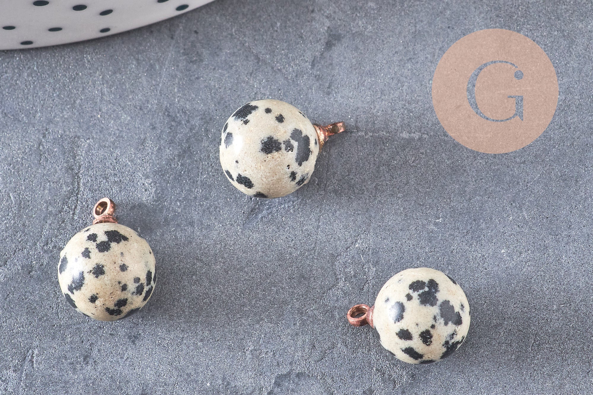 Gingerlily Perles Pendentif Goutte Jaspe Dalmatien 14mm x1