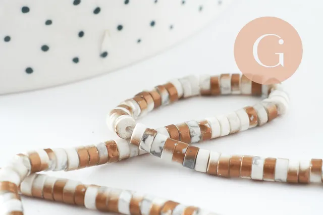 Gingerlily Perles heishi howlite blanc doré 4mm perles fil 39cm