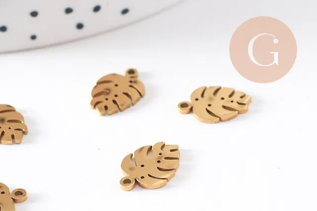 Gingerlily Pendentifs G10541 feuille monstera acier doré 13mm x2