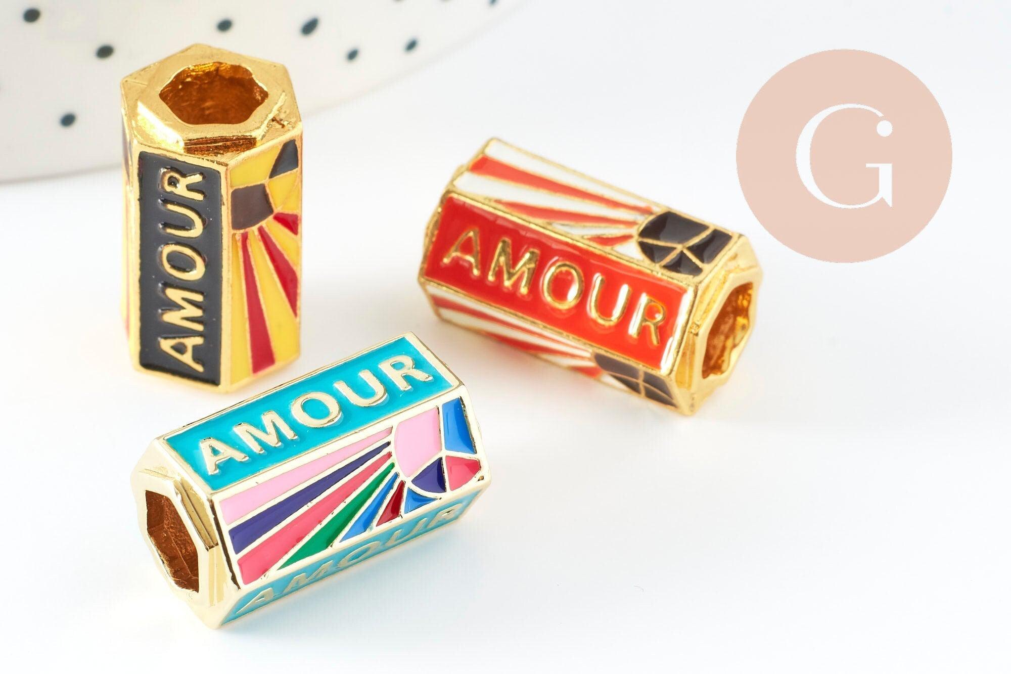 Gingerlily Perles G9416 perle tube amour laiton doré x1