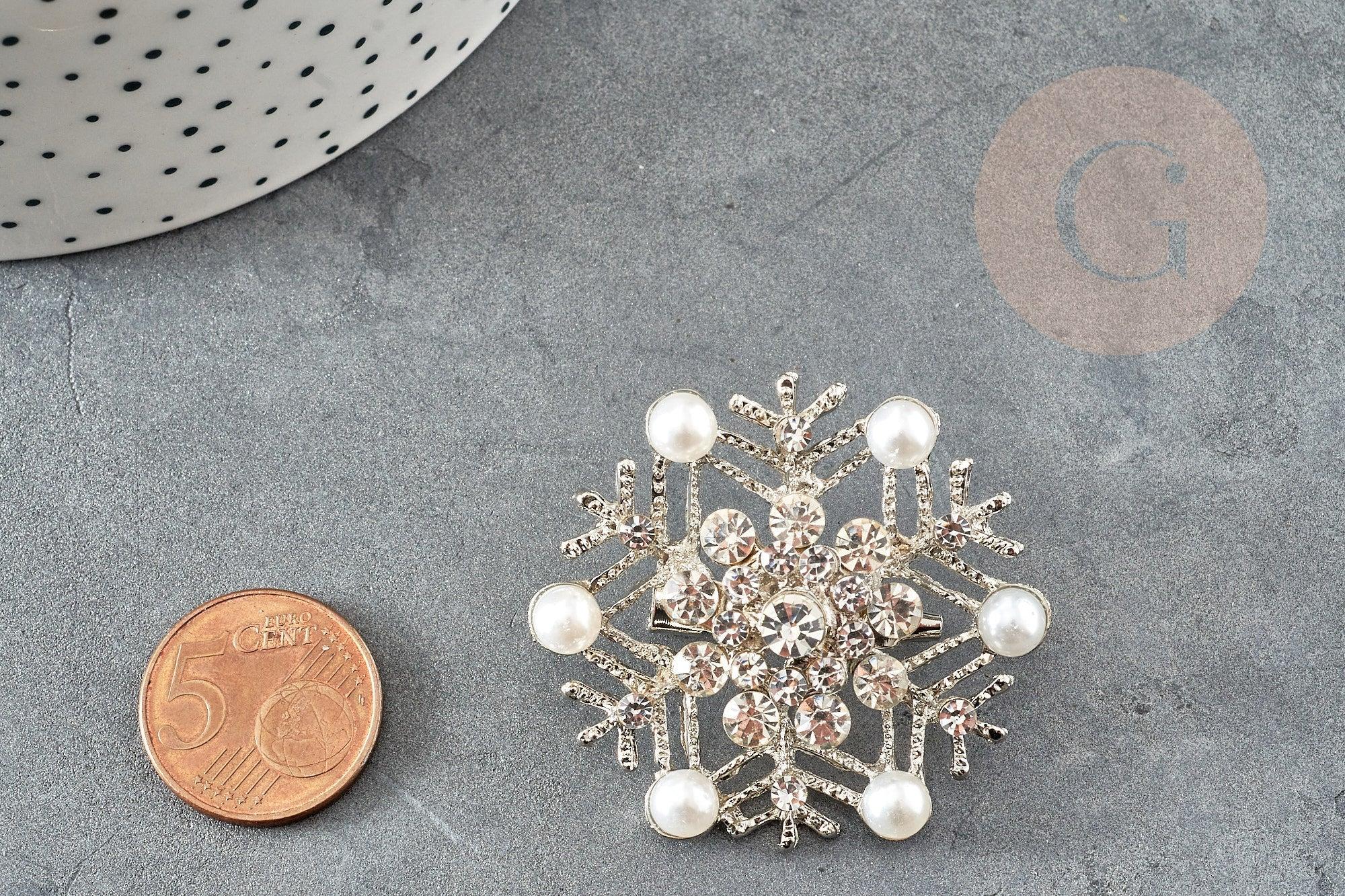 Gingerlily Broches broche flocon neige 45mm zamac zircons