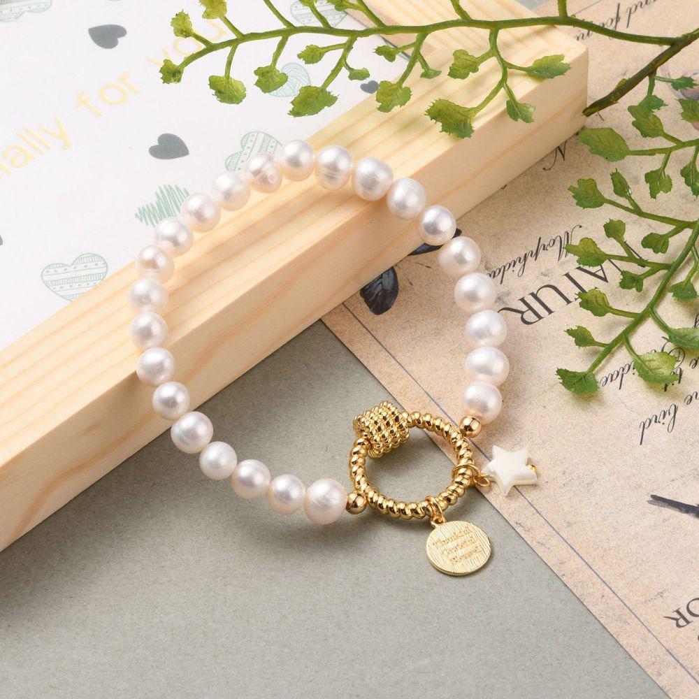 Gingerlily Accessoires G4105 bracelet perles naturelles doré 50 mm