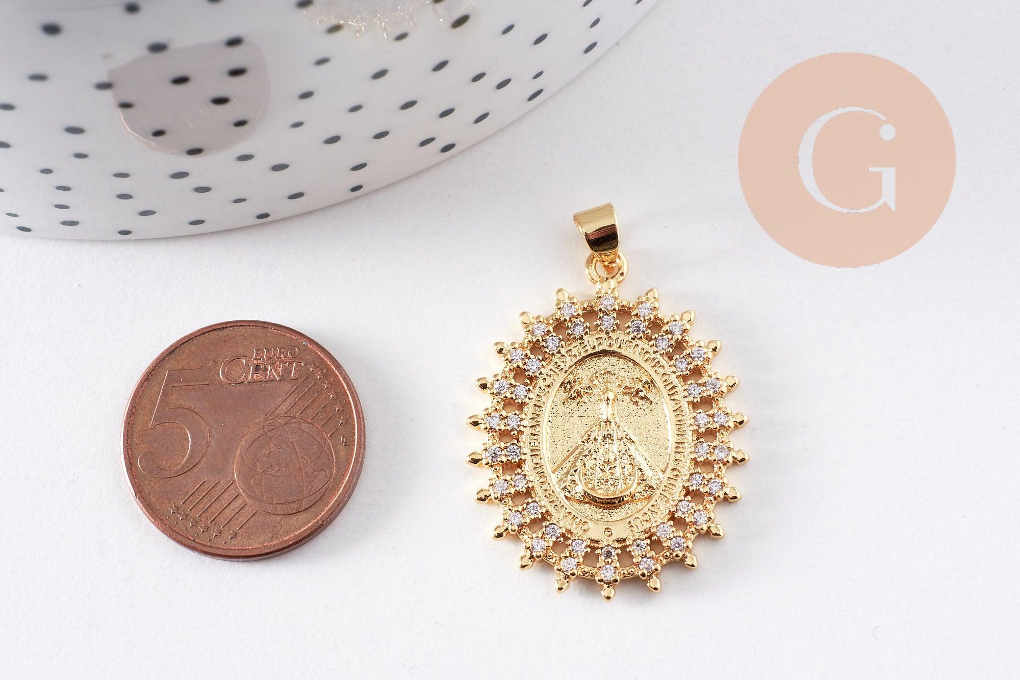 Gingerlily Pendentif médaille Vierge Aparecida laiton doré 31,5mm
