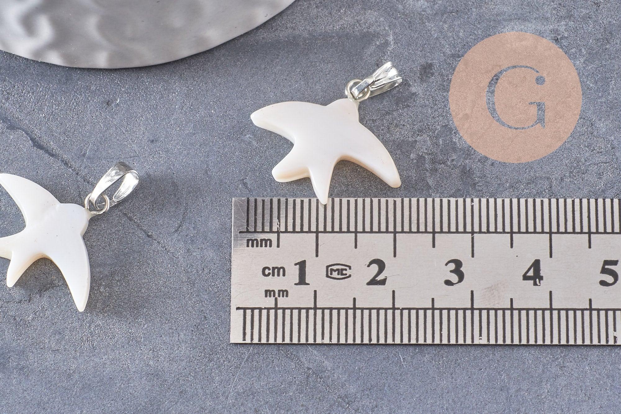 Gingerlily Pendentif Hirondelle Nacre Blanche 21,5 mm x1