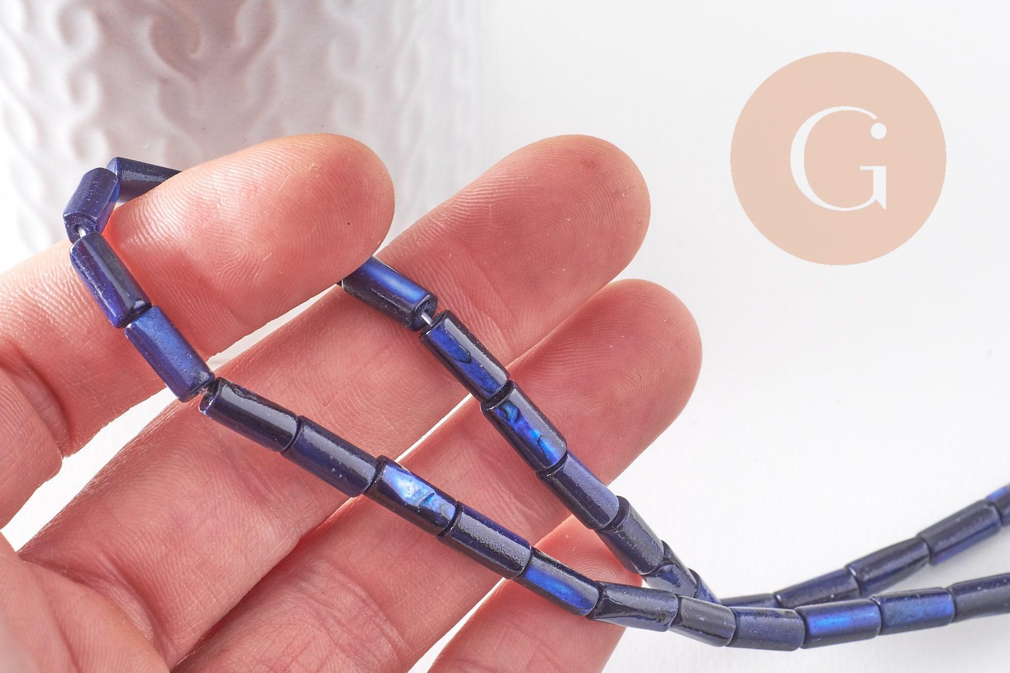 Gingerlily G9973 perles tube nacre bleue 10mm fil 36cm