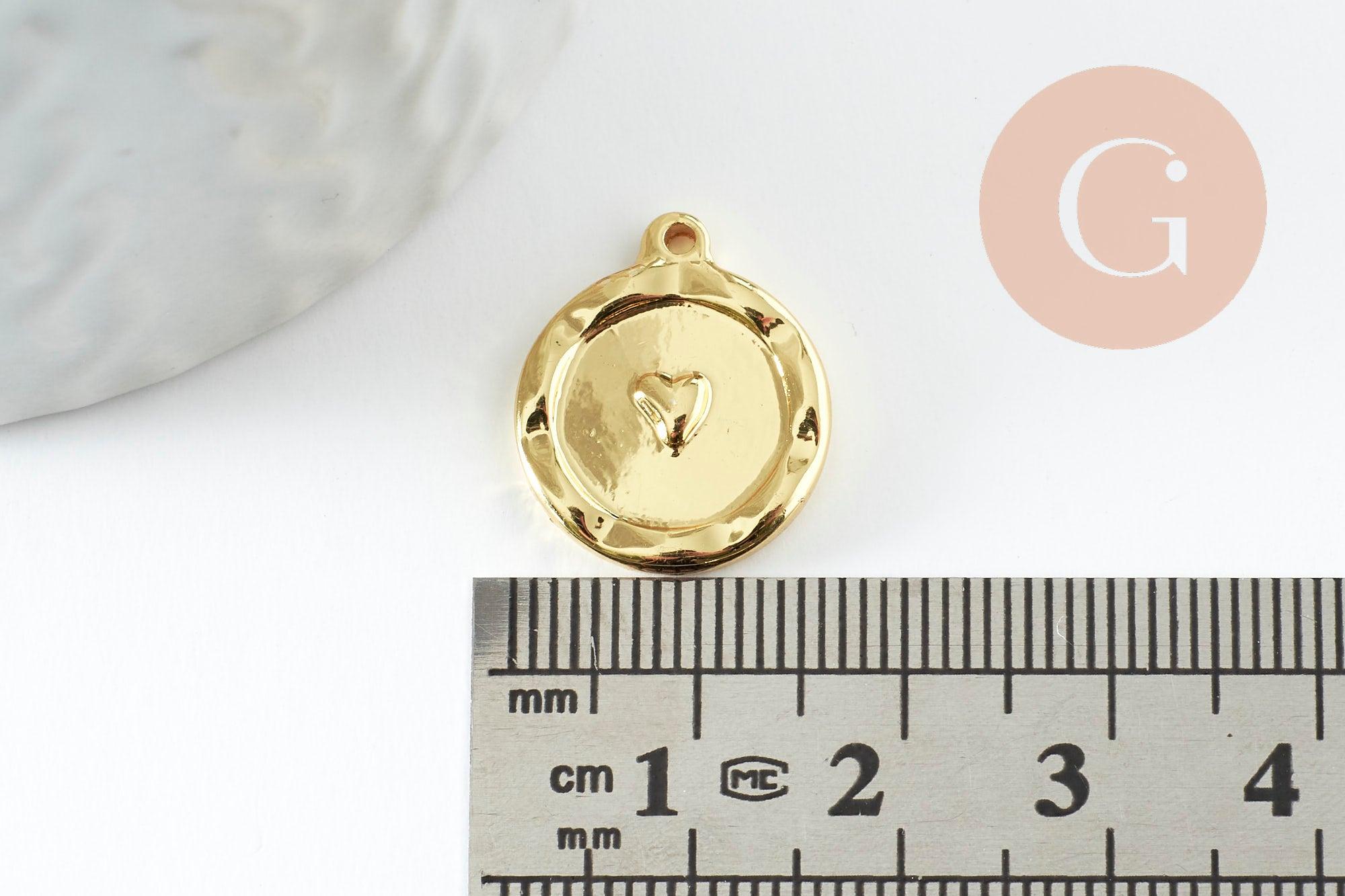 Gingerlily Pendentif médaille cœur acier doré 18 mm x1