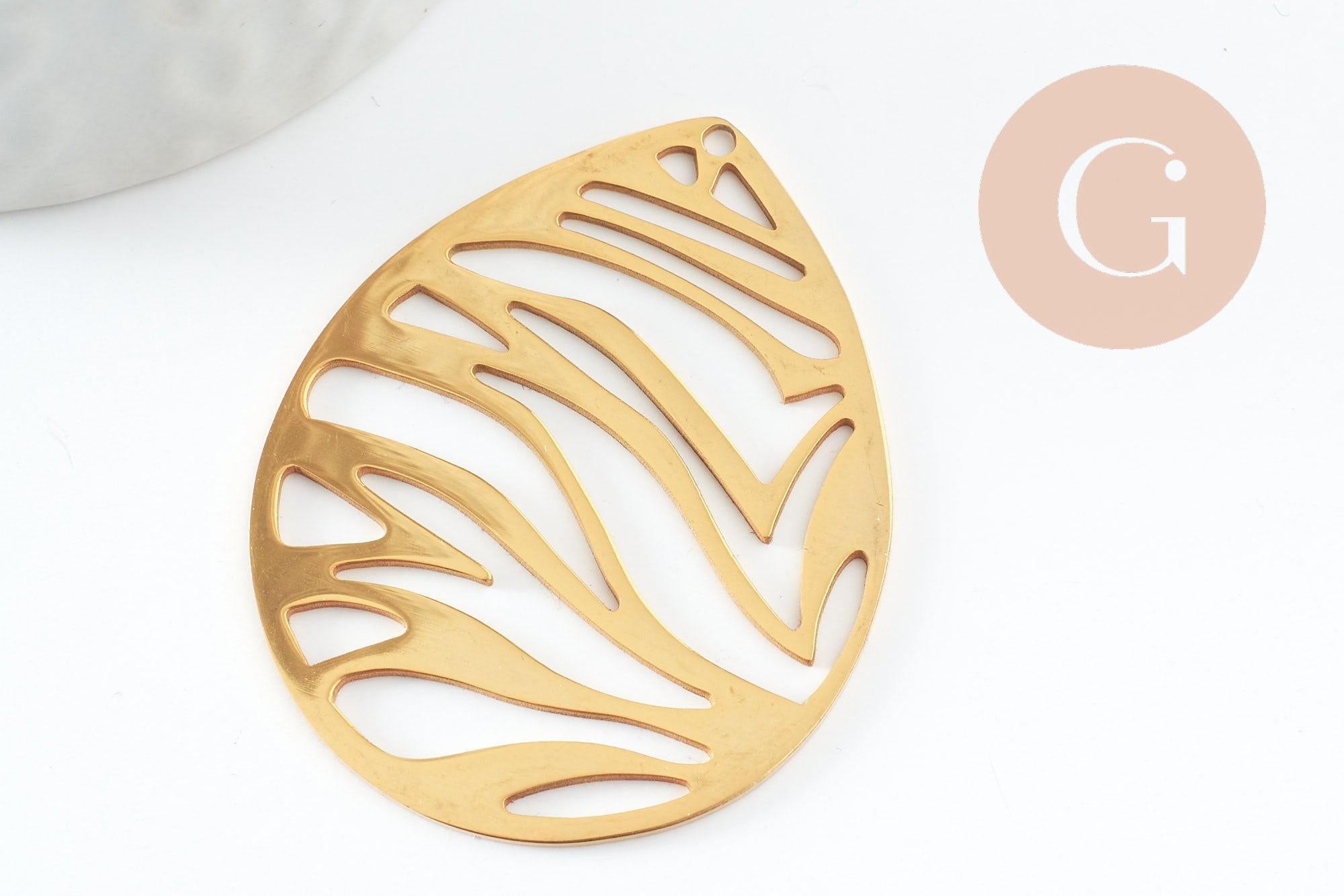 Gingerlily Pendentifs G9520 goutte zèbre dorée 45mm x1