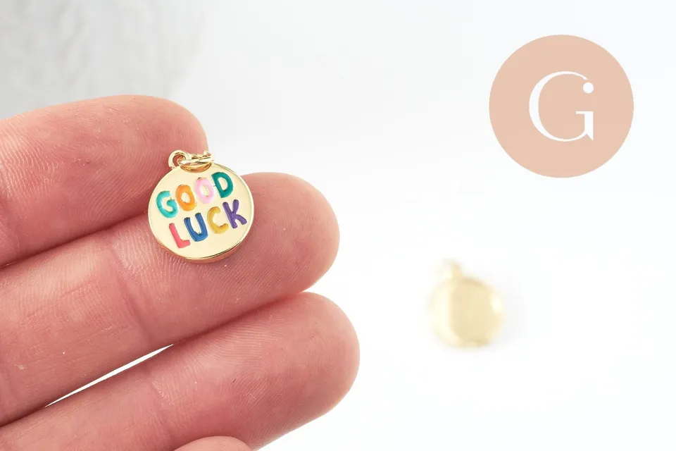 Gingerlily Pendentif rond Good Luck laiton doré 16mm G9934