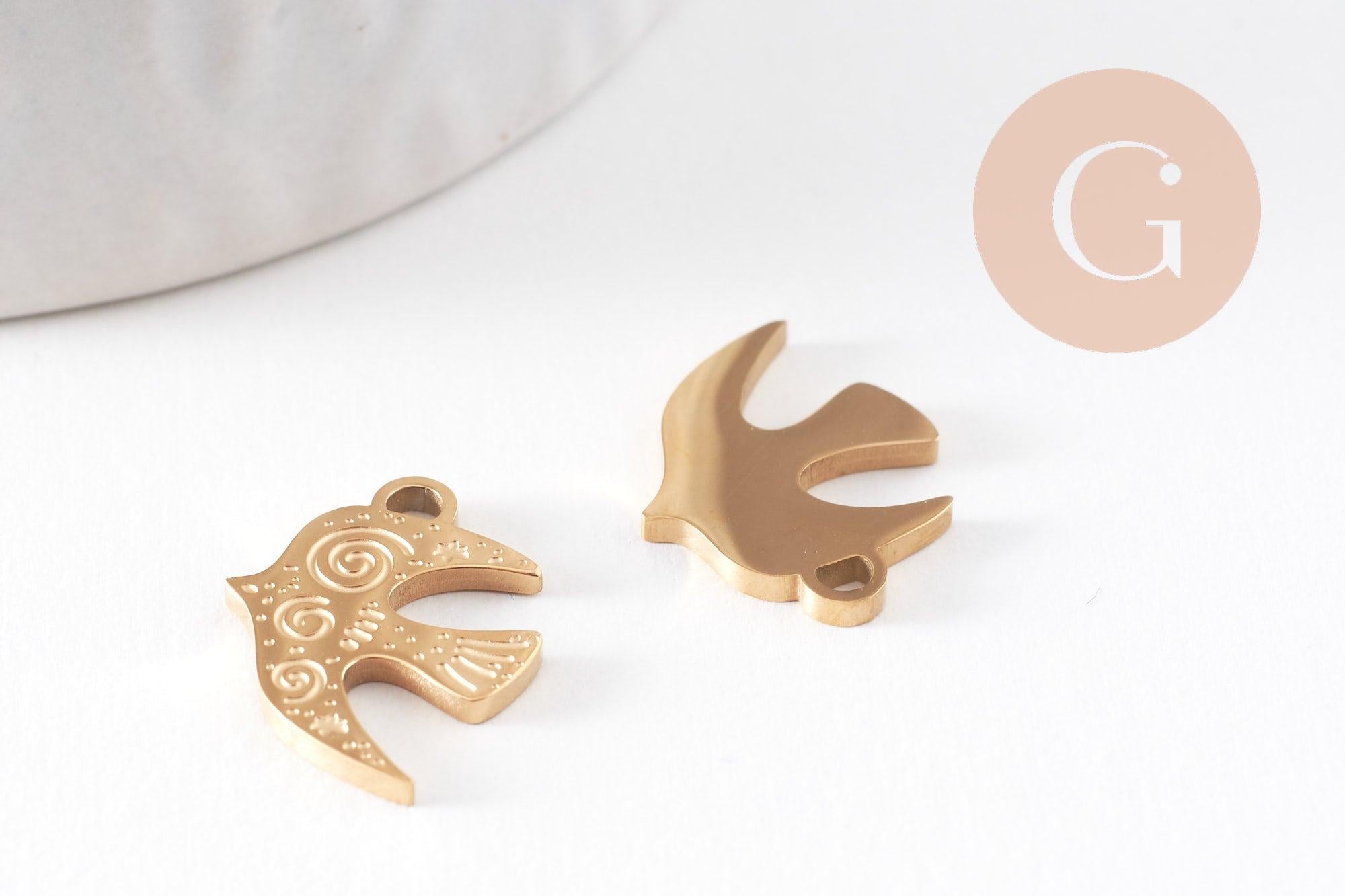 Gingerlily Pendentif hirondelle G9939 acier doré 15mm x1