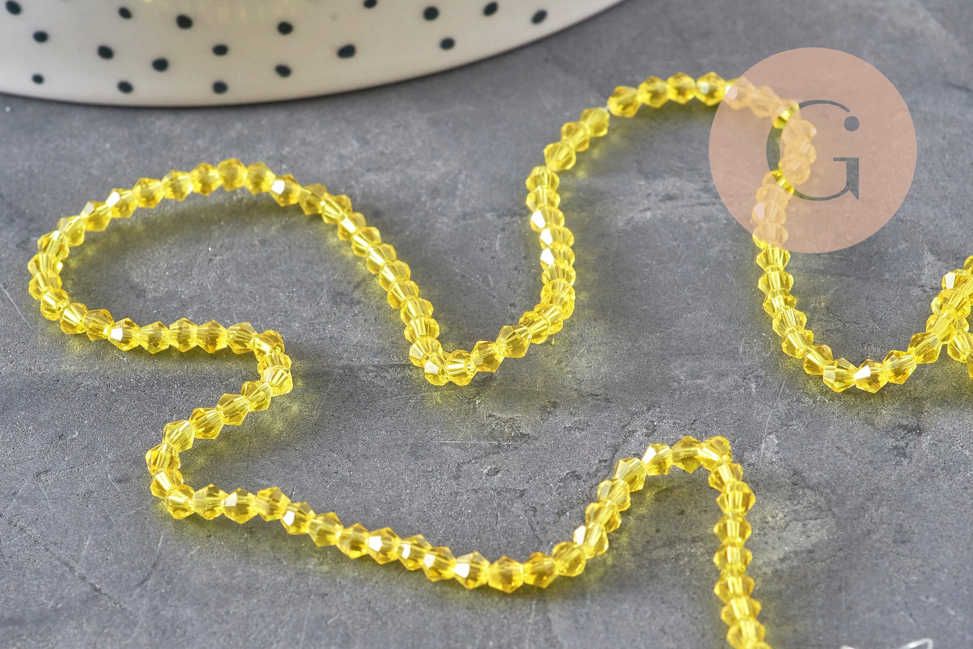 Gingerlily perles cristal toupies G11110 jaune transparent 3mm fil 38cm
