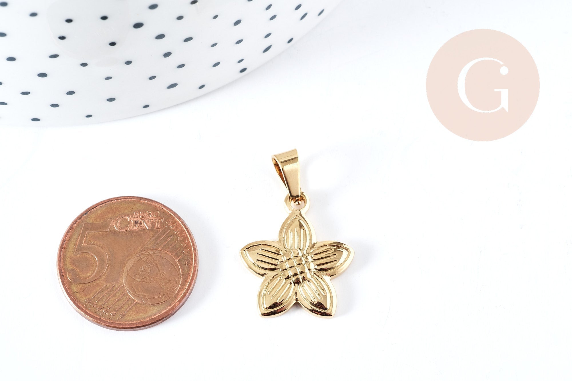 Gingerlily Perles Fleur G8722 pendentif acier doré 20mm x1