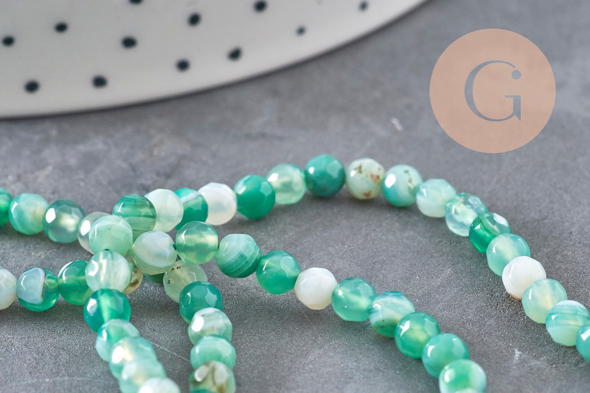 Gingerlily Perles agate rayée verte facettées 4mm fil 38cm