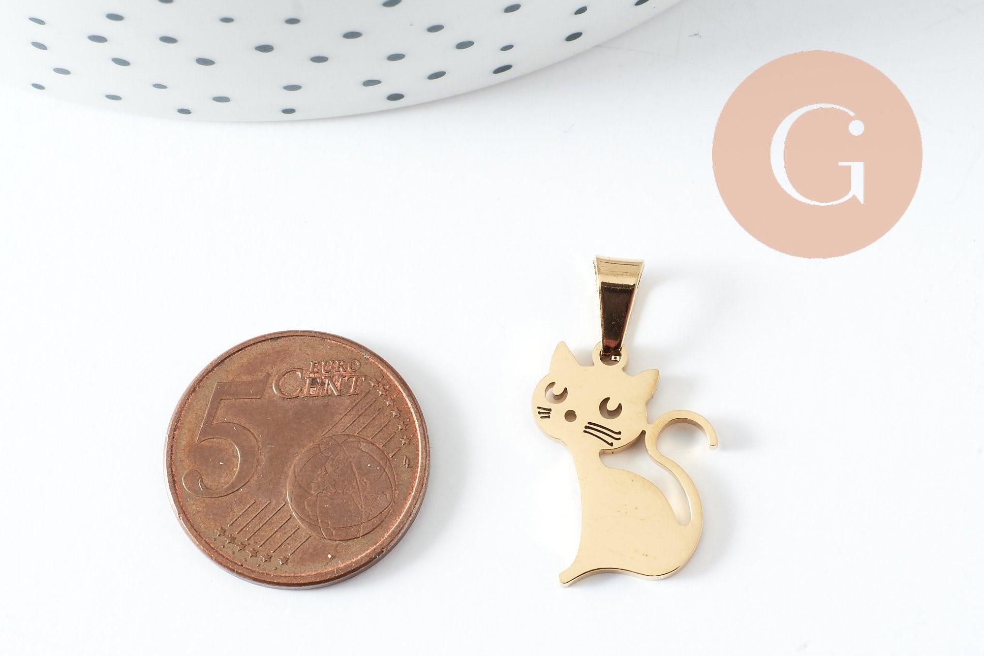 Gingerlily G9927 pendentif chat manga assis acier doré 20mm x1