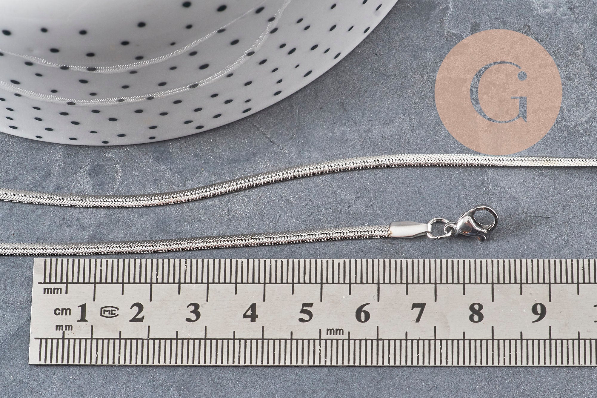 Gingerlily Chaînes collier serpent acier platine 2,2mm 45cm x1