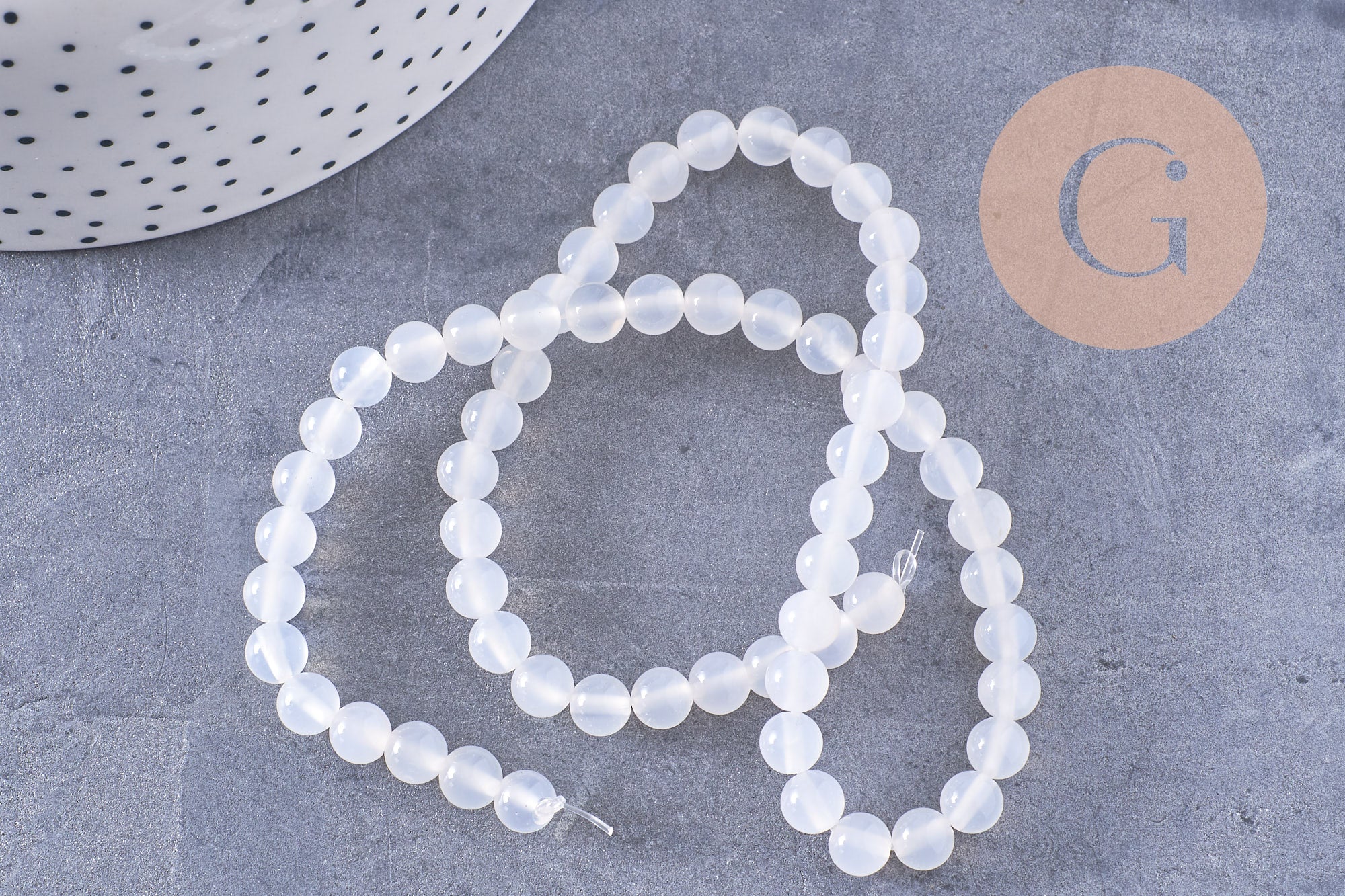 Gingerlily Perle ronde jade blanc naturel 6mm fil 37cm
