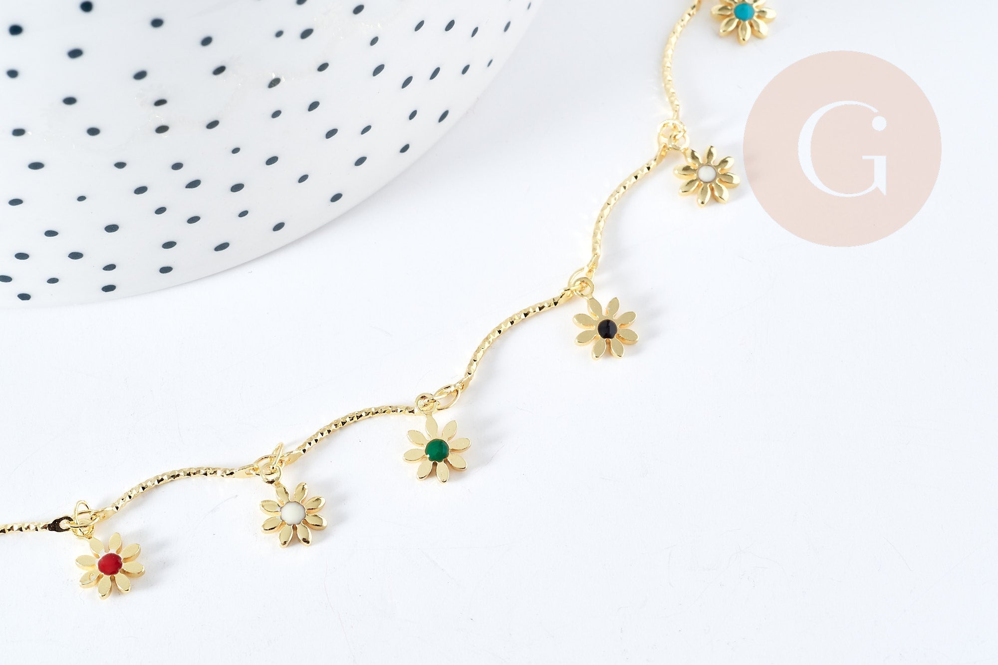 Gingerlily bracelet marguerites bracelet doré émaillé 24,5cm