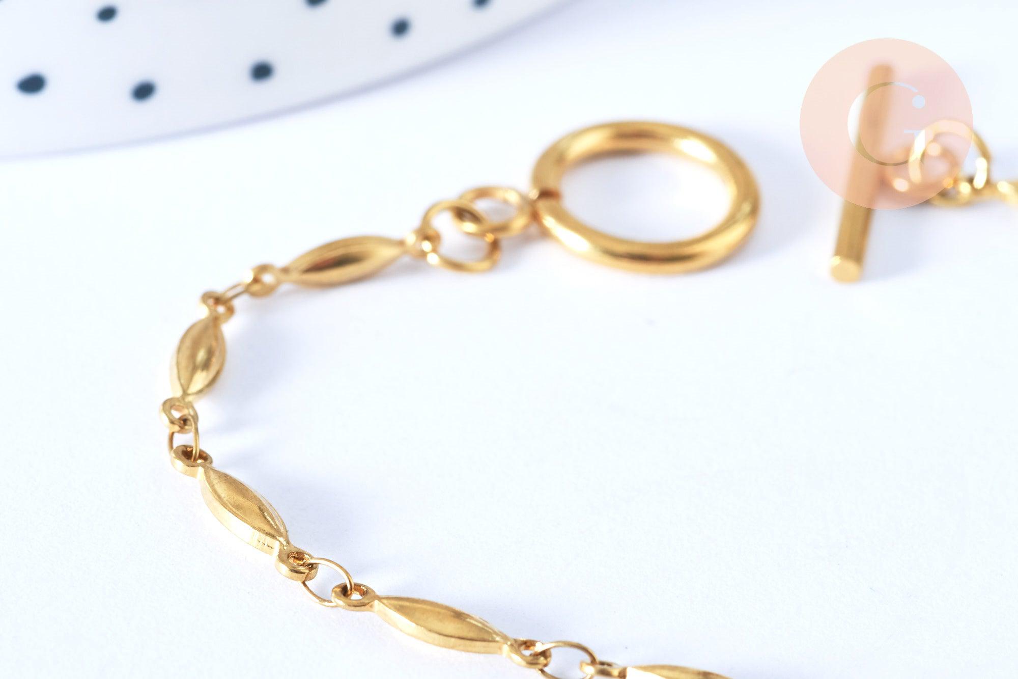 Gingerlily Bracelet olive acier doré 202mm Toggle base DIY x1