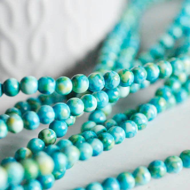 Gingerlily Perles jade océan bleu 4mm fil 35cm