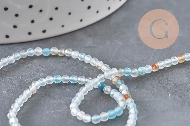Gingerlily Agate G11094 perles pierre 3 mm fil 38 cm bleu ciel