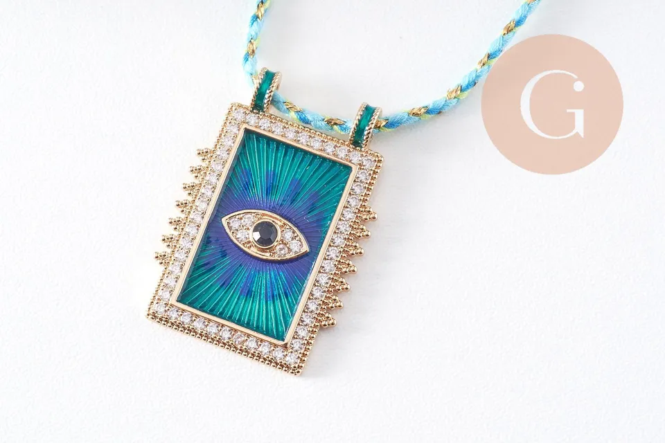 Gingerlily collier médaille œil bleu zircon doré 45cm