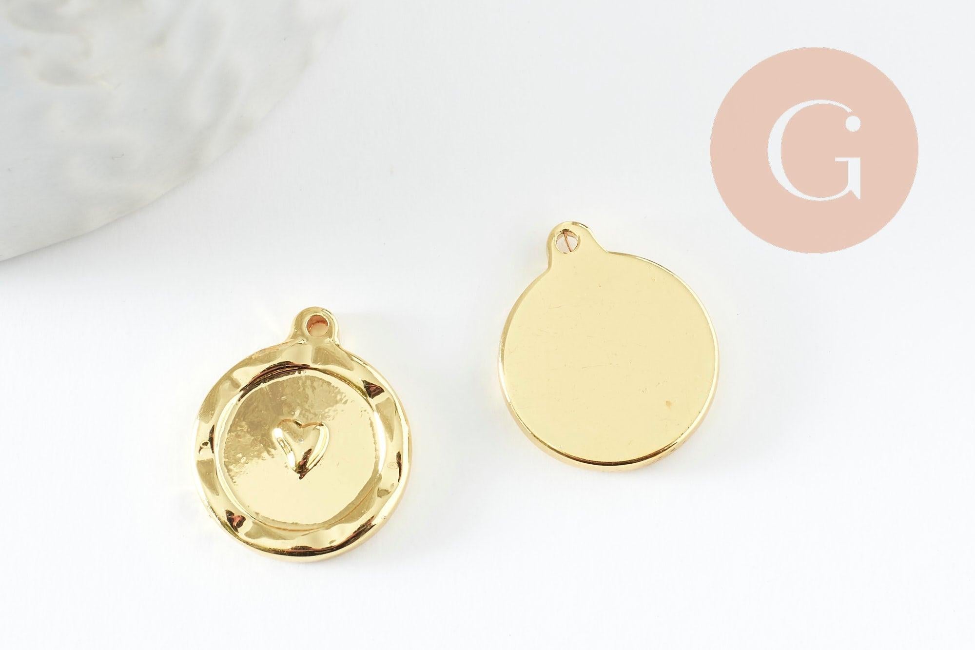 Gingerlily Pendentif médaille cœur acier doré 18 mm x1