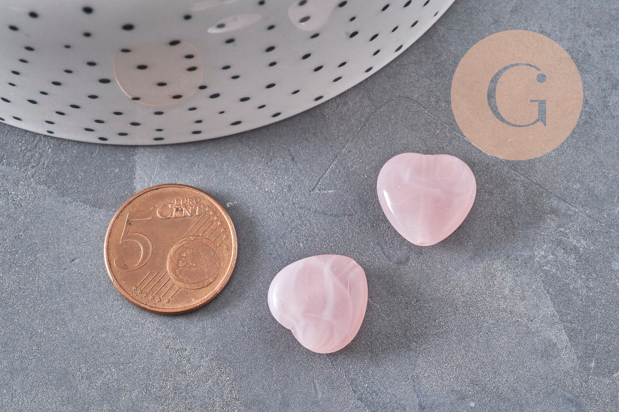 Gingerlily Perle cœur acrylique rose marbré 15mm x10