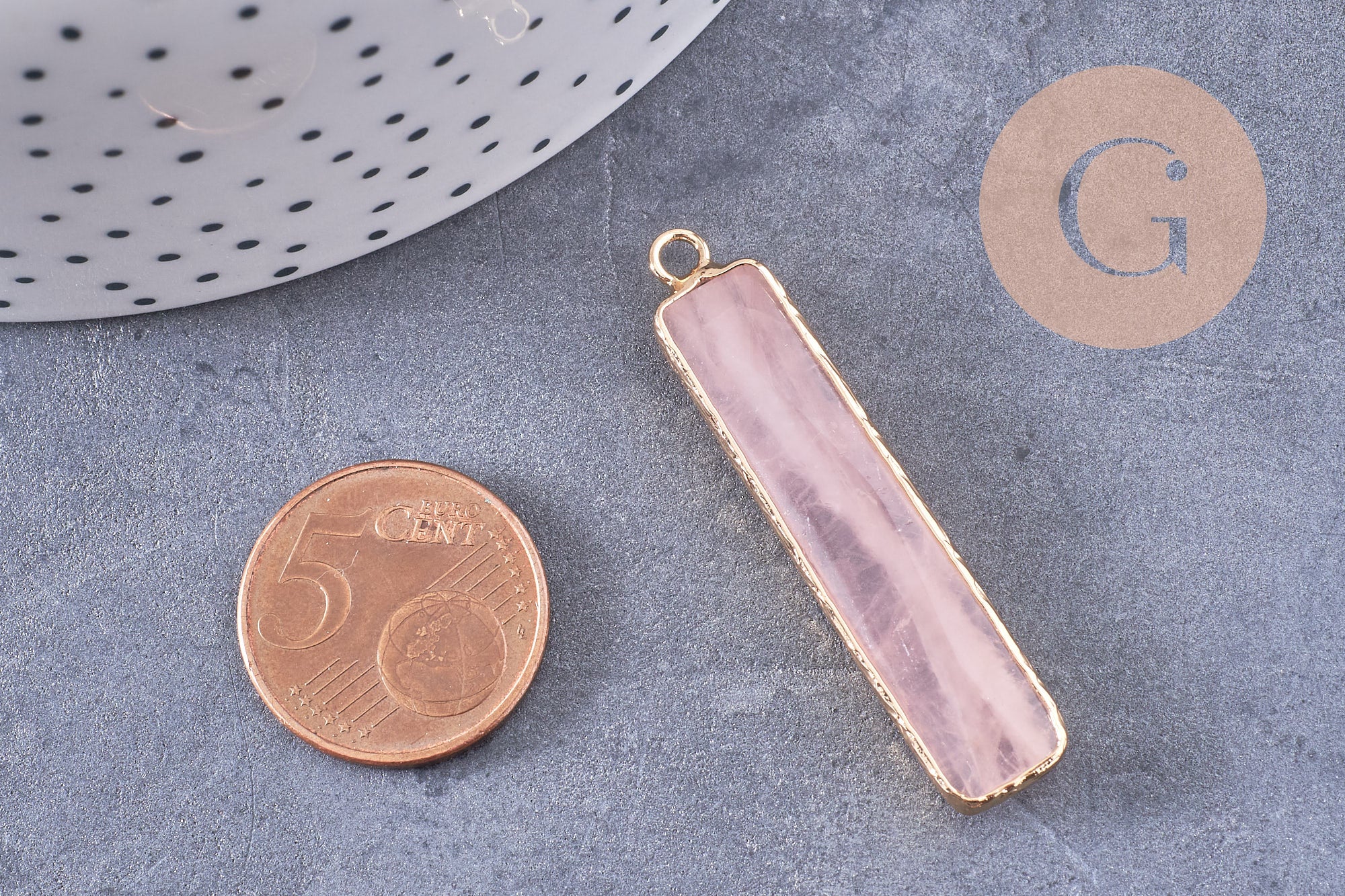 Gingerlily Pendentif rectangle quartz rose 46,5 mm doré x1