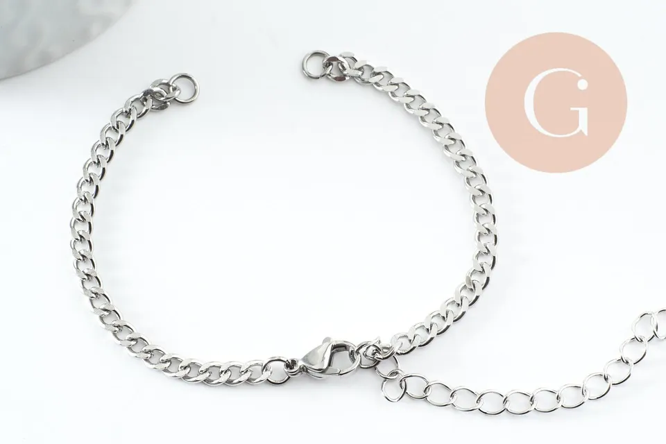 Gingerlily Base bracelet gourmette G9481 acier platine 16,3cm x1