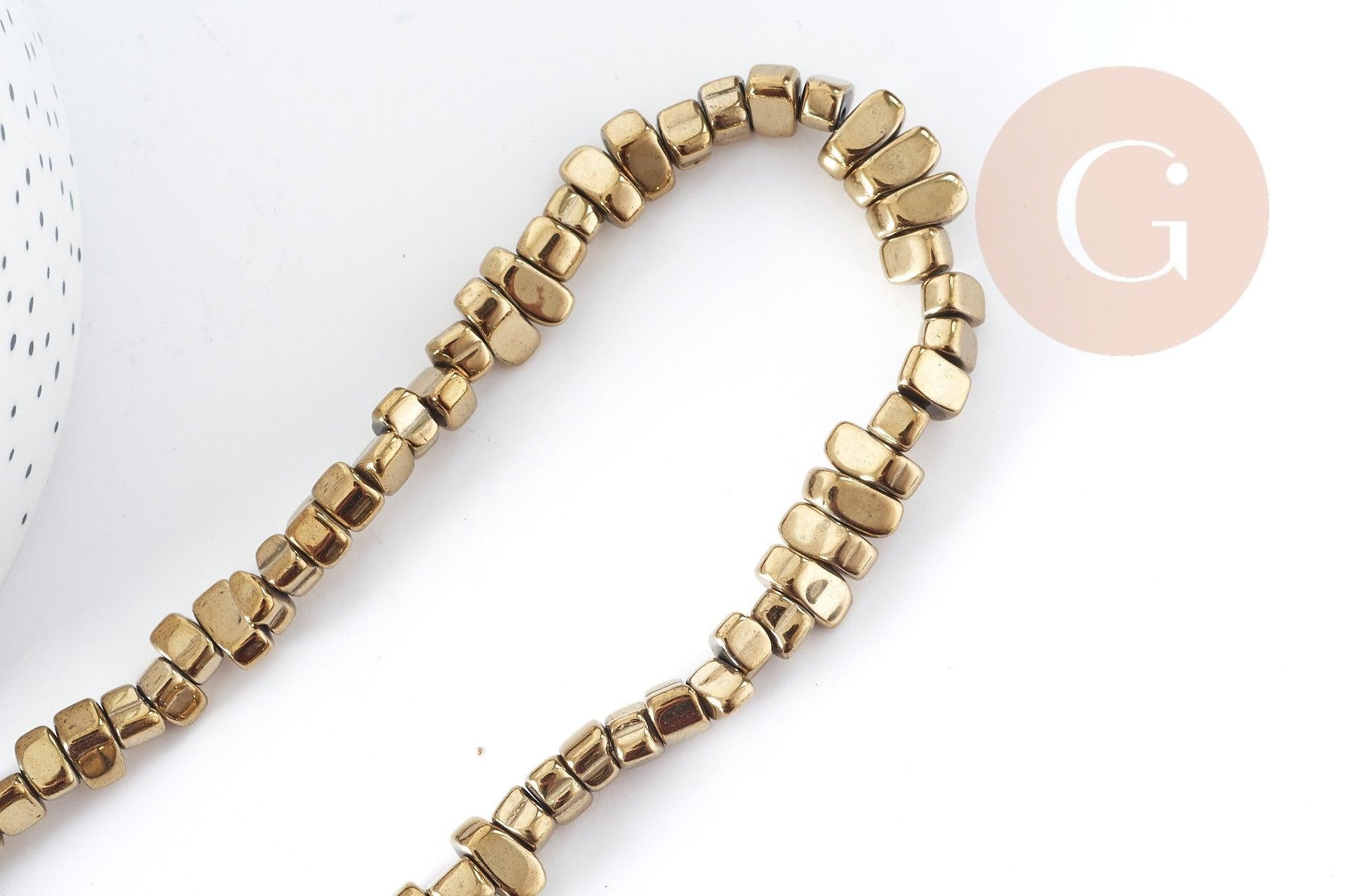 Gingerlily Perles pépite hématite dorée synthèse fil 40cm