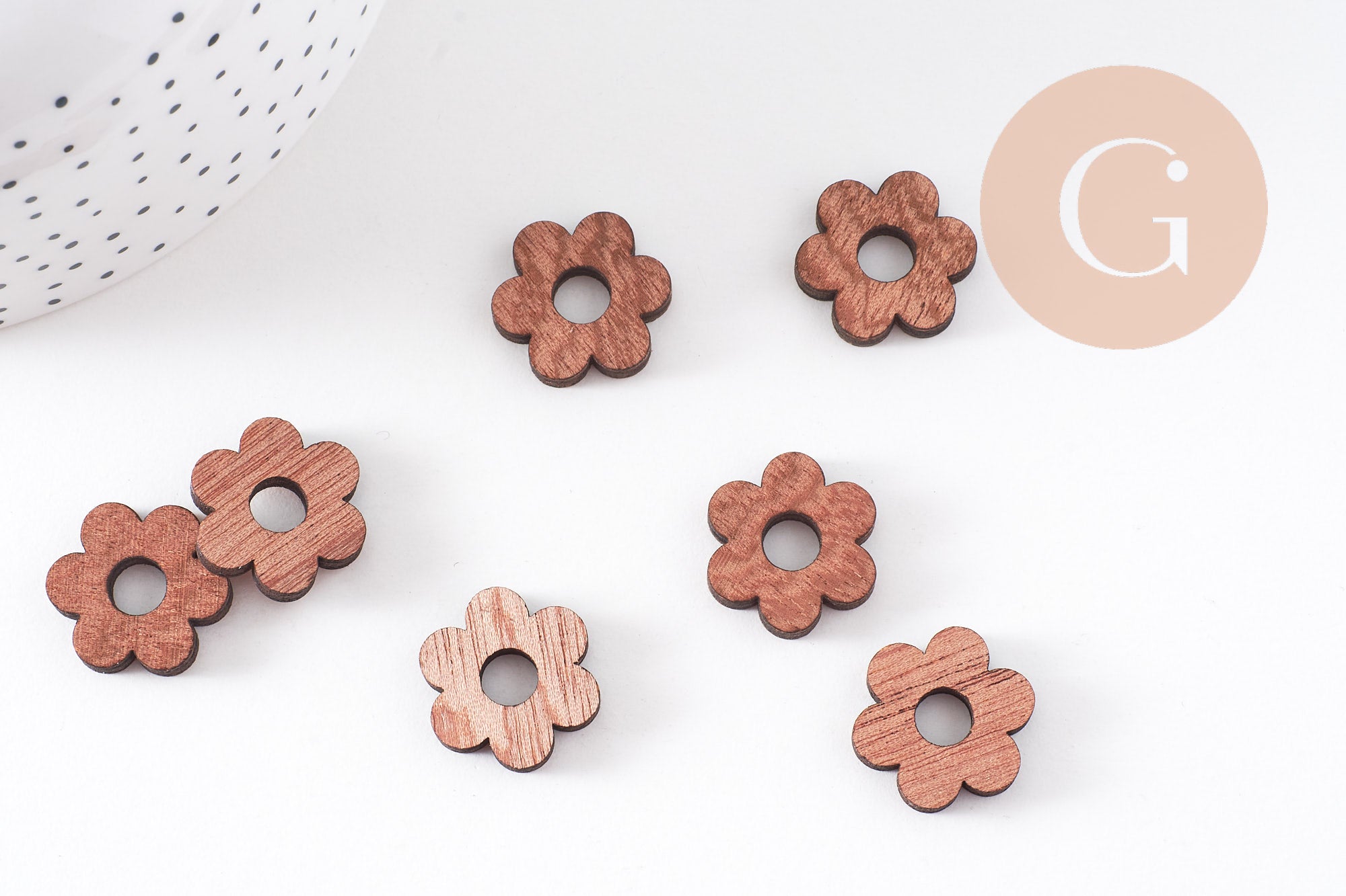 Gingerlily fleur G10530 pendentif bois brut 20mm x6