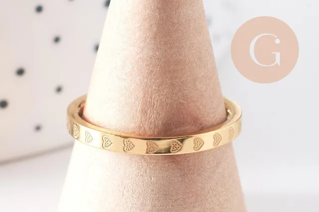 Gingerlily Bague fine alliance coeurs acier doré 2mm taille 8