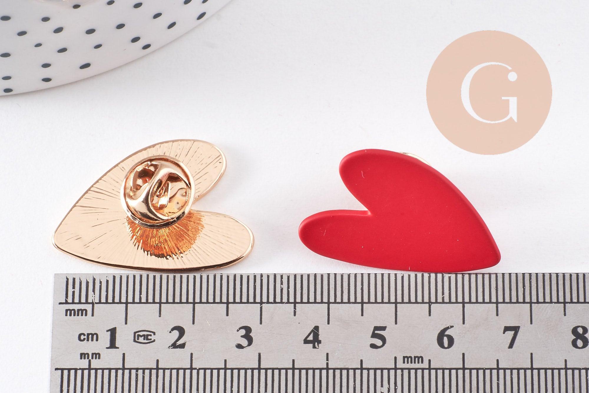 Gingerlily Broche pins coeur G10139 zamac doré rouge 29mm