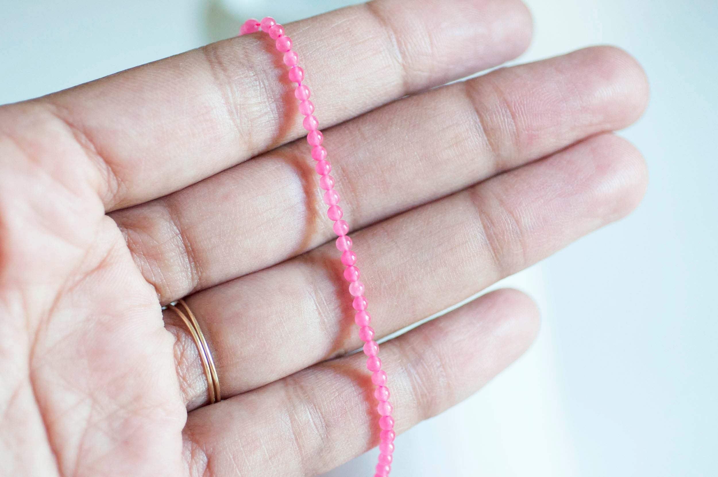 Gingerlily Jade rose 2 mm perle pierre naturelle fil 180 perles