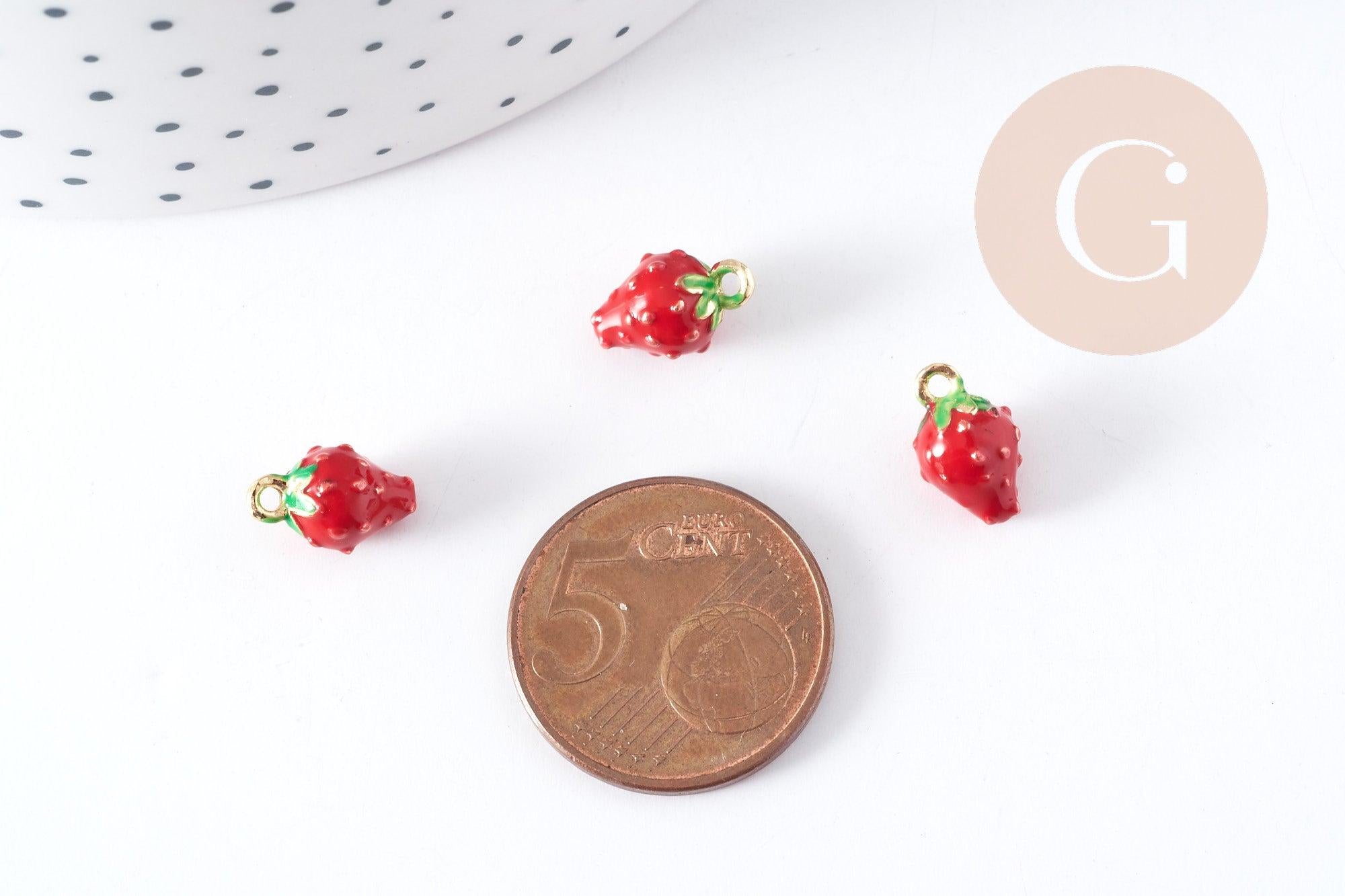 Gingerlily Perles breloque fraise émail rouge 11,5mm x1