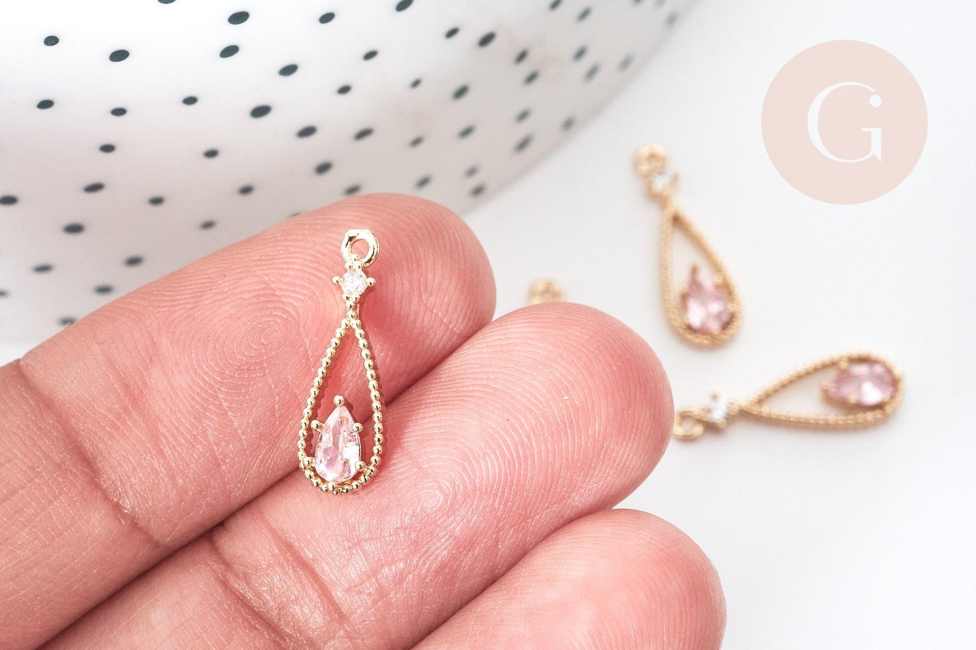 Gingerlily Pendentif goutte laiton doré zircons roses 17,5mm