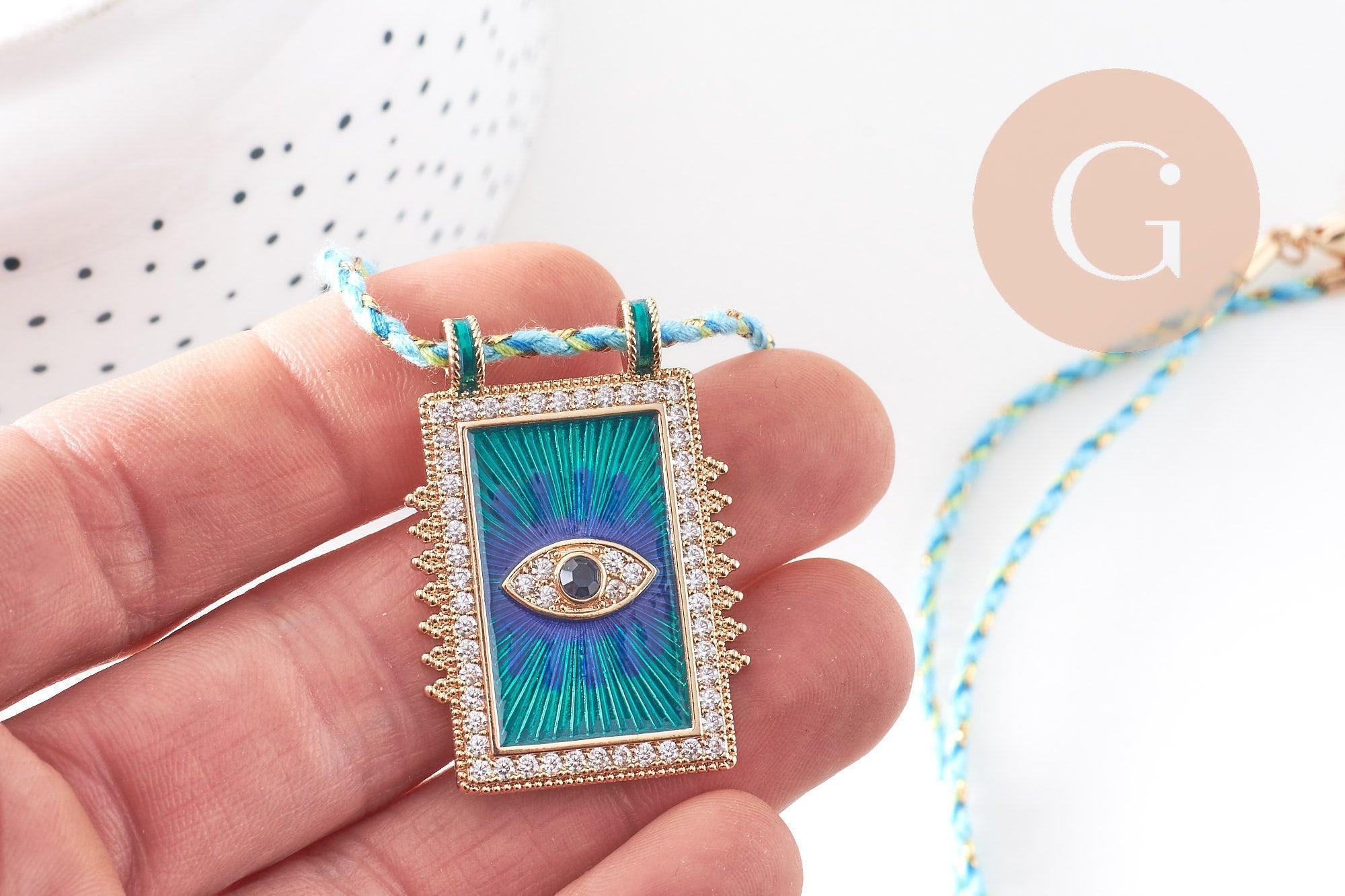 Gingerlily collier médaille œil bleu zircon doré 45cm