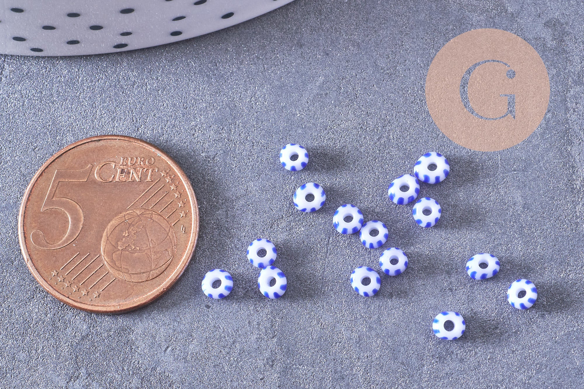 Gingerlily Grosse rocaille rayé bleu blanc 3mm 10gr