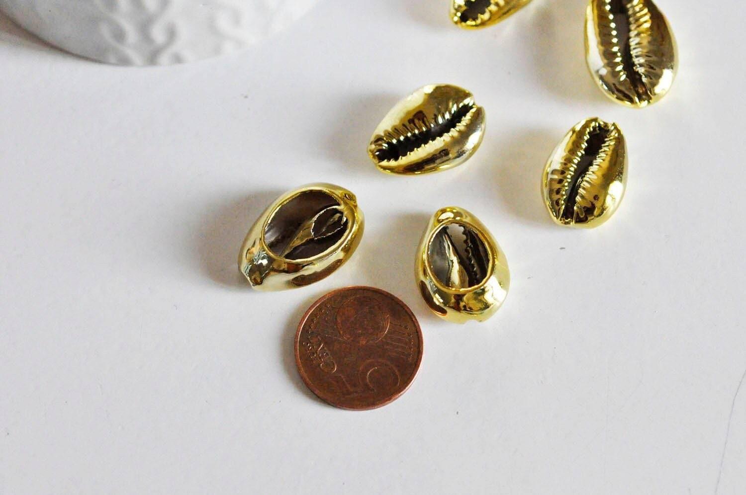 Gingerlily Pendentifs pour bijoux DIY G8154 cauri doré naturel 20mm les 5