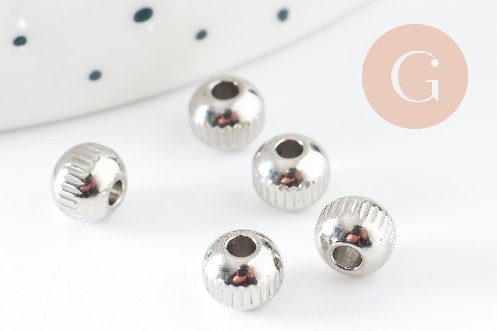 Gingerlily Perle Ronde Striée G9800 Perle 6 mm Platine Lot 10