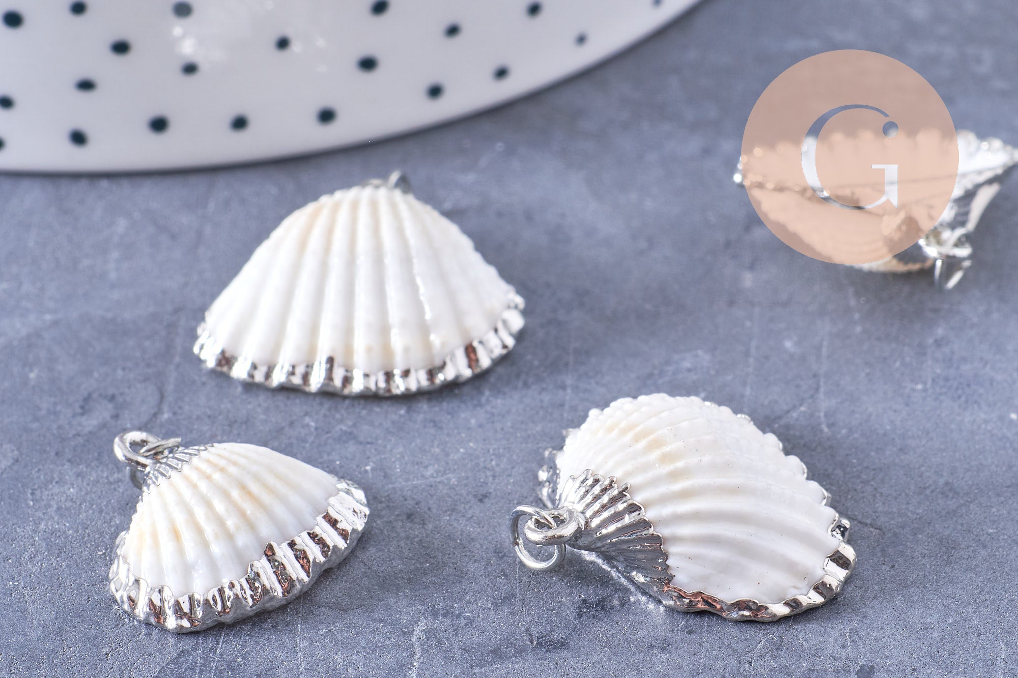 Gingerlily pendentif coquillage naturel argenté 25mm x1