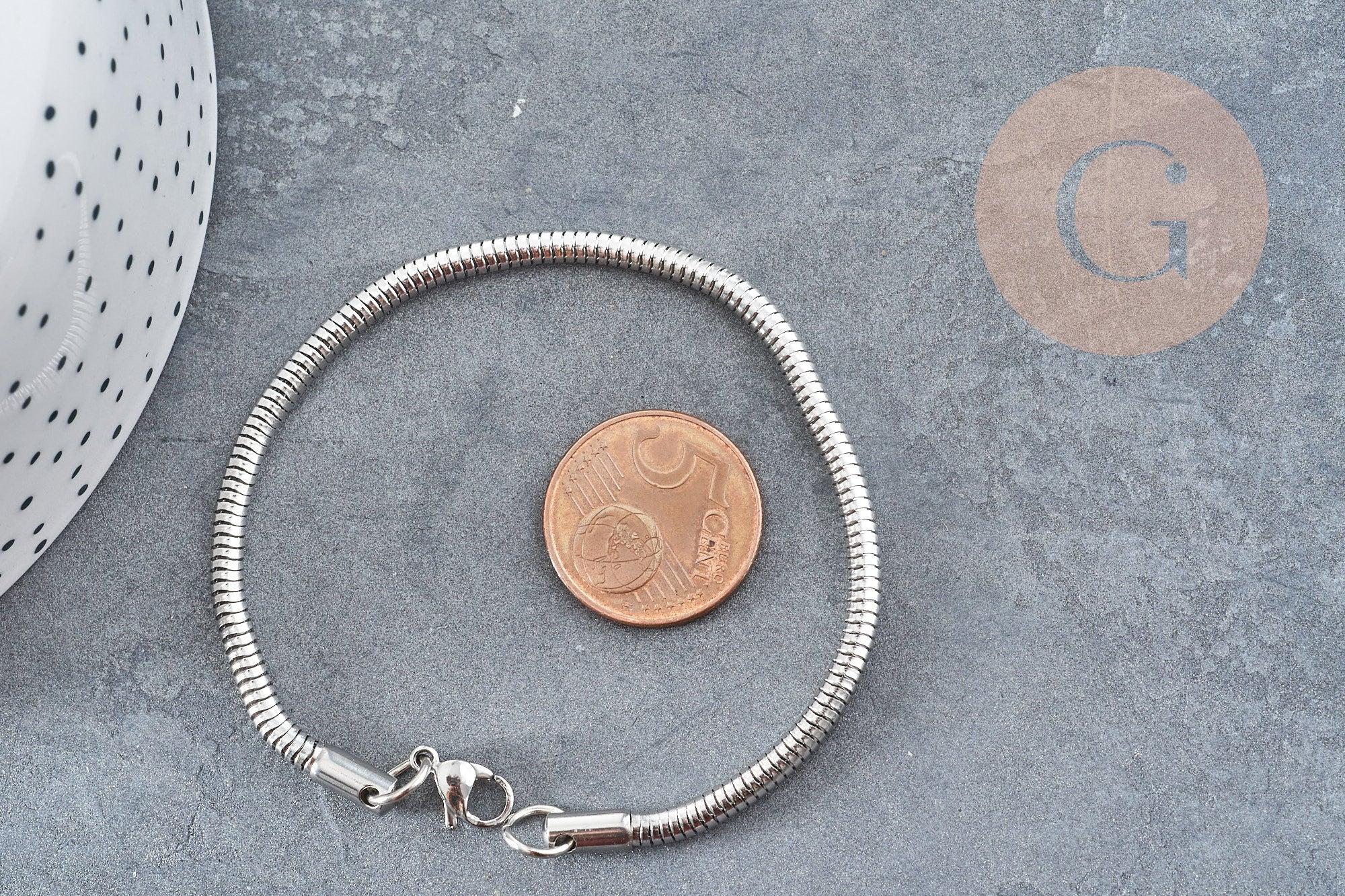 Gingerlily Chaînes G9041 bracelet serpent acier platine 190x3mm