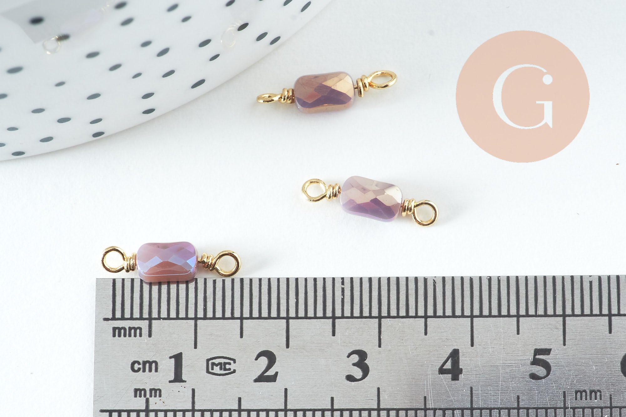Gingerlily Connecteur verre violet irisé 15,5mm lot 5