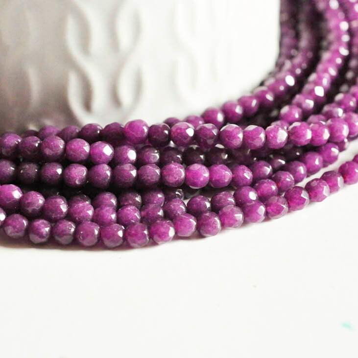 Gingerlily Perles pierre naturelle fil jade violet facetté 4 mm