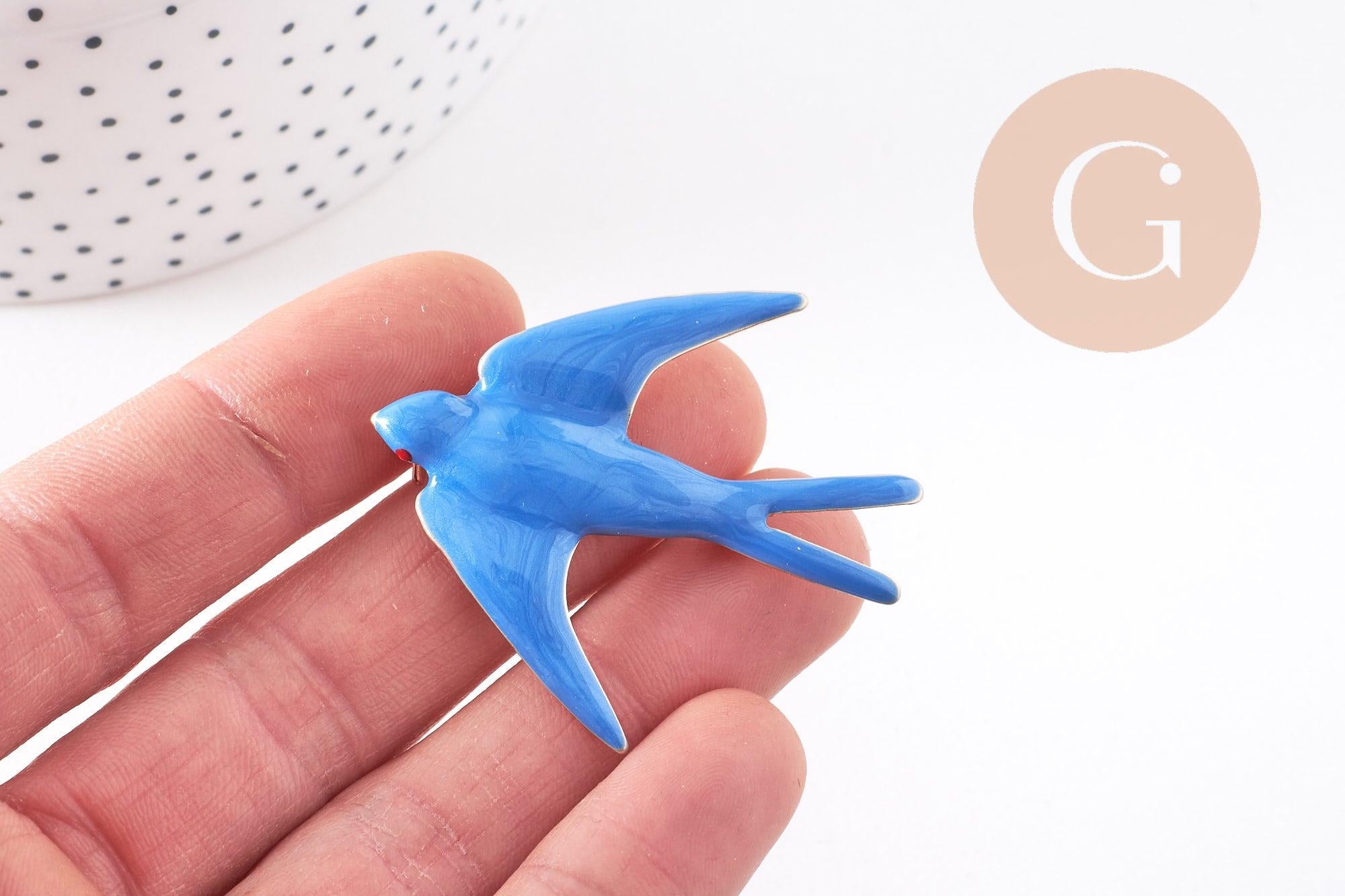 Gingerlily broche hirondelle zamac doré bleu 50 mm x1
