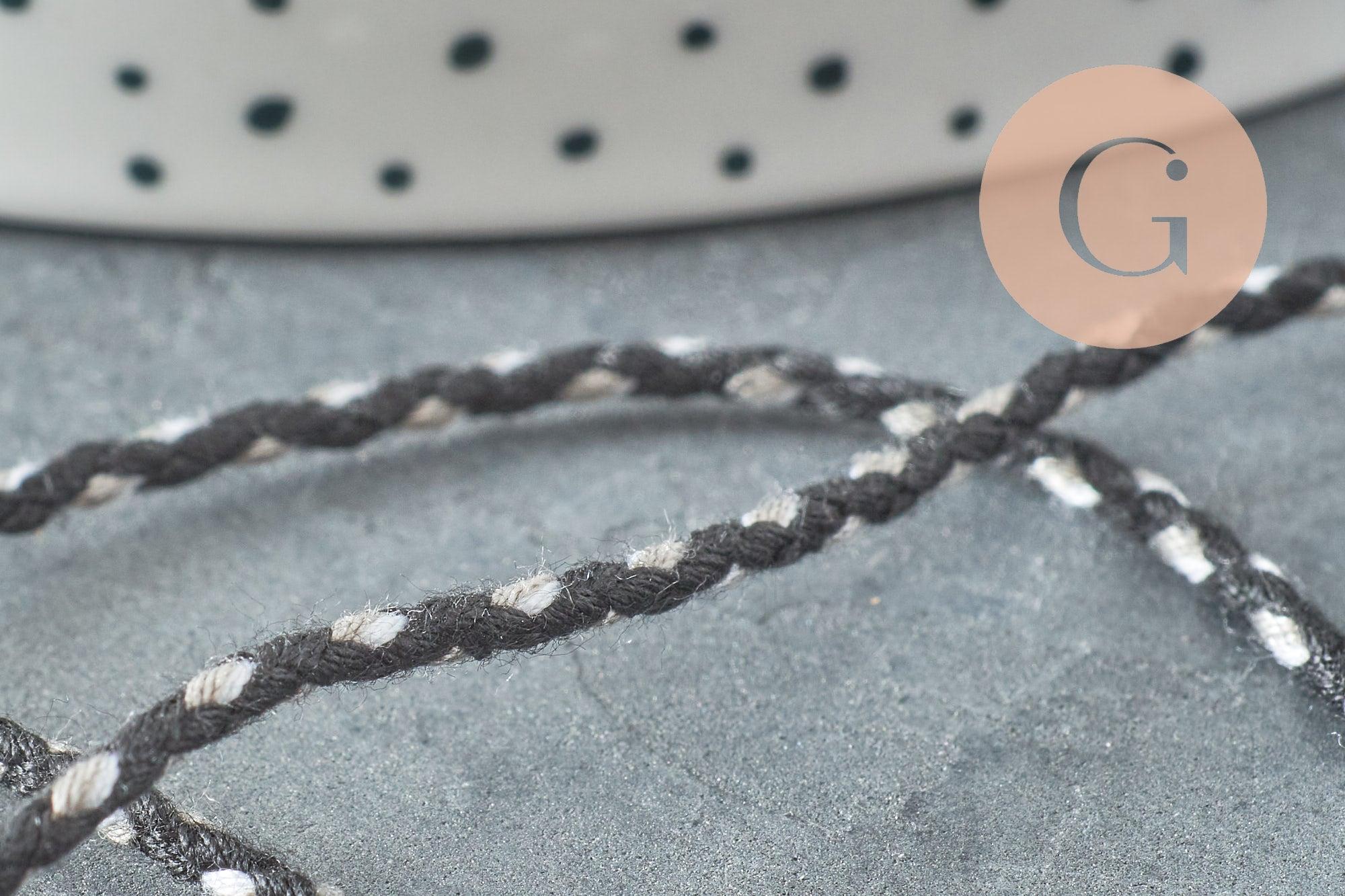 Gingerlily Cordons DIY G5811 cordon tressé coton noir blanc gris 2mm