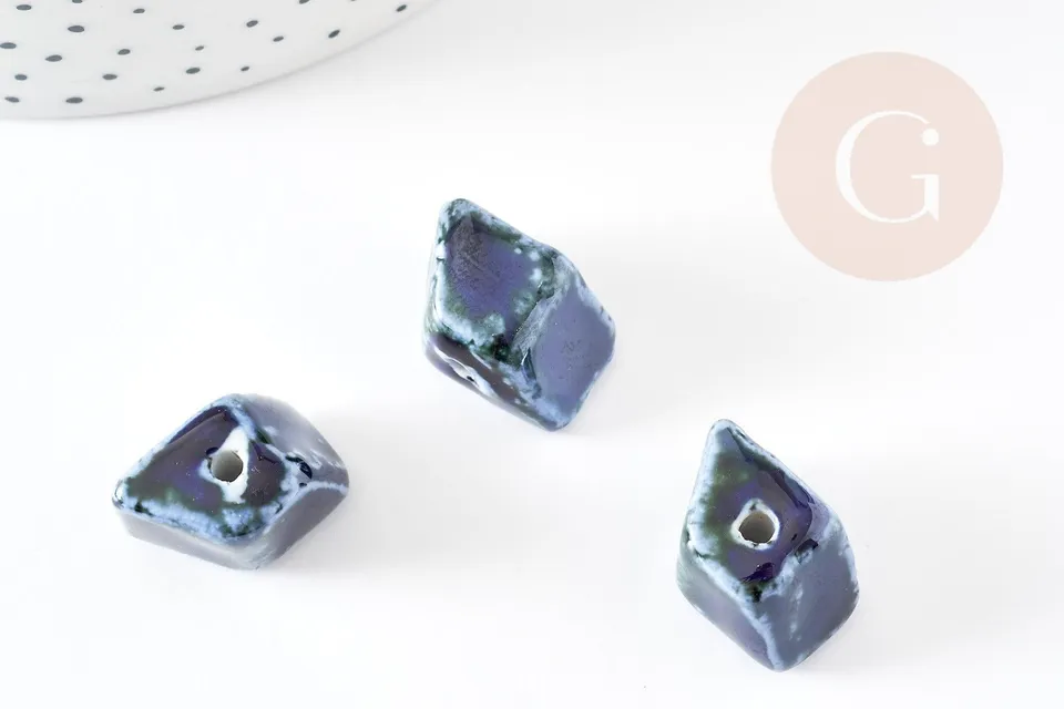 Gingerlily Perles pépite perles céramique bleu 20mm x10