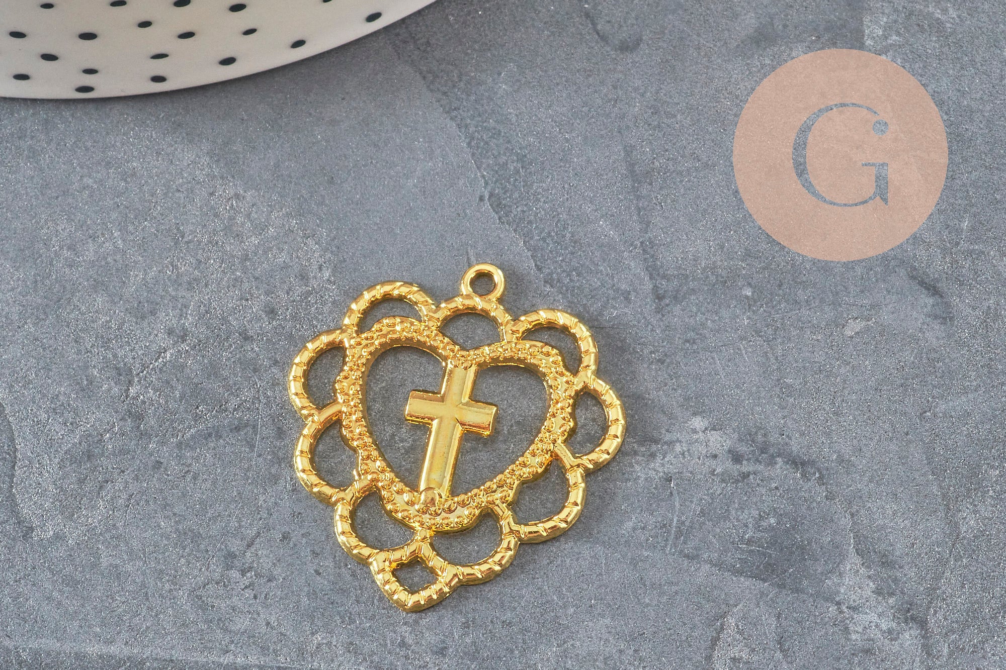Gingerlily Pendentif Cœur Croix Zamac Doré 31mm x1