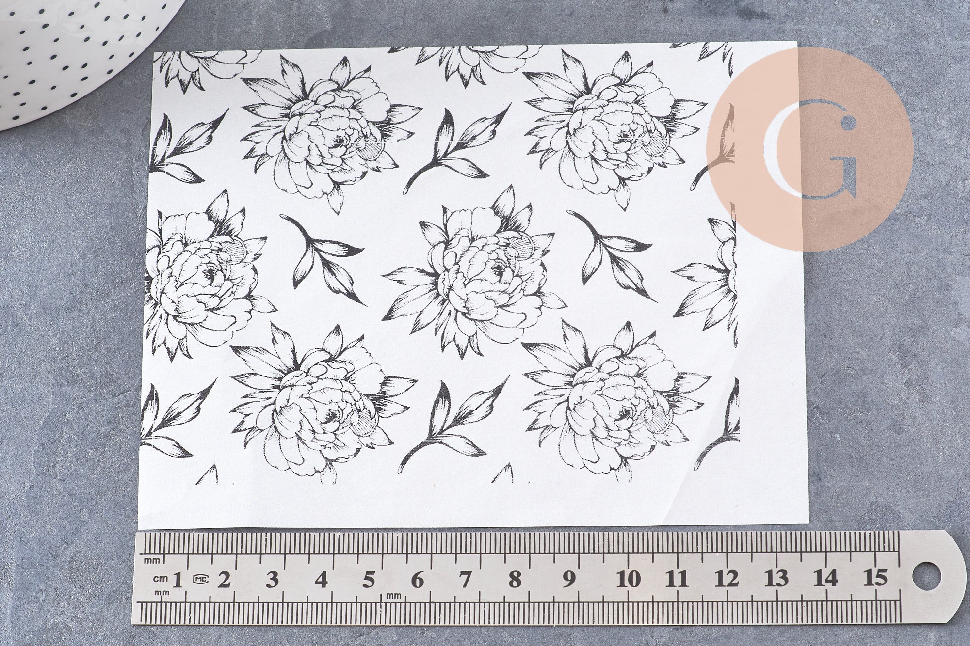 Gingerlily Pâte polymère feuille transfert pivoines noir 14x10 cm