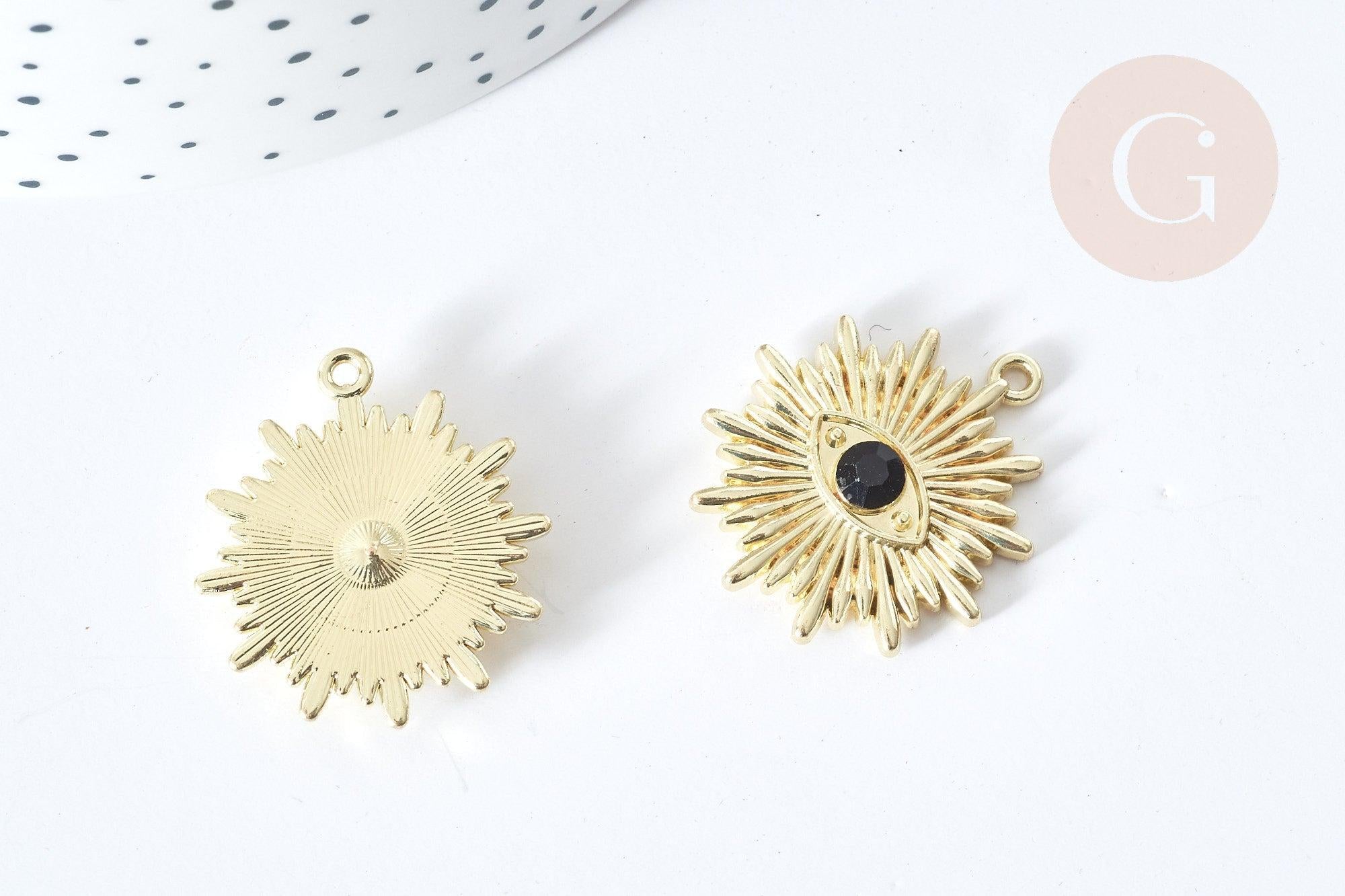 Gingerlily G8087 pendentif mauvais œil résine noire doré