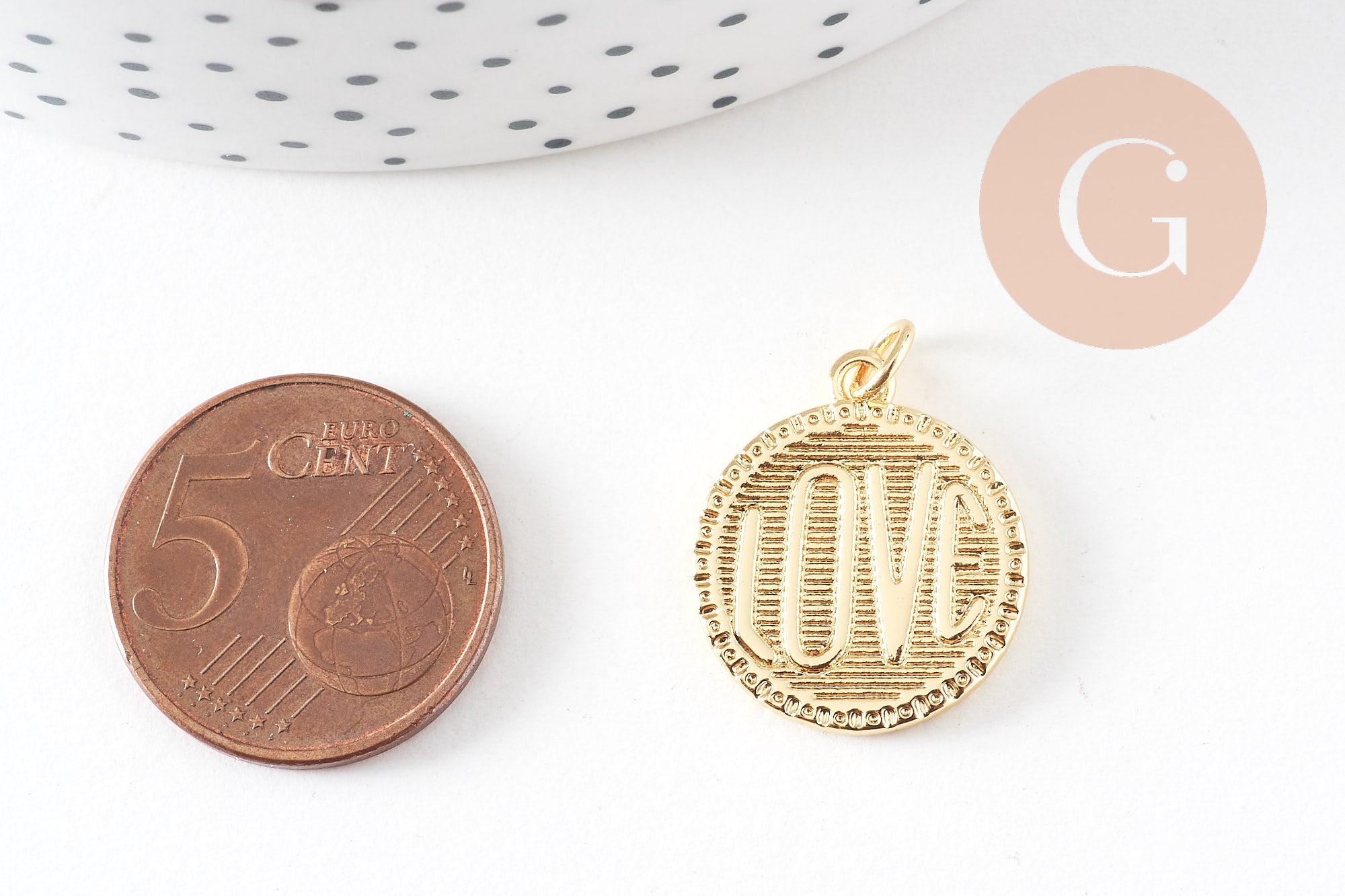 Gingerlily Pendentifs G10814 médaille LOVE laiton doré 20,5mm x1